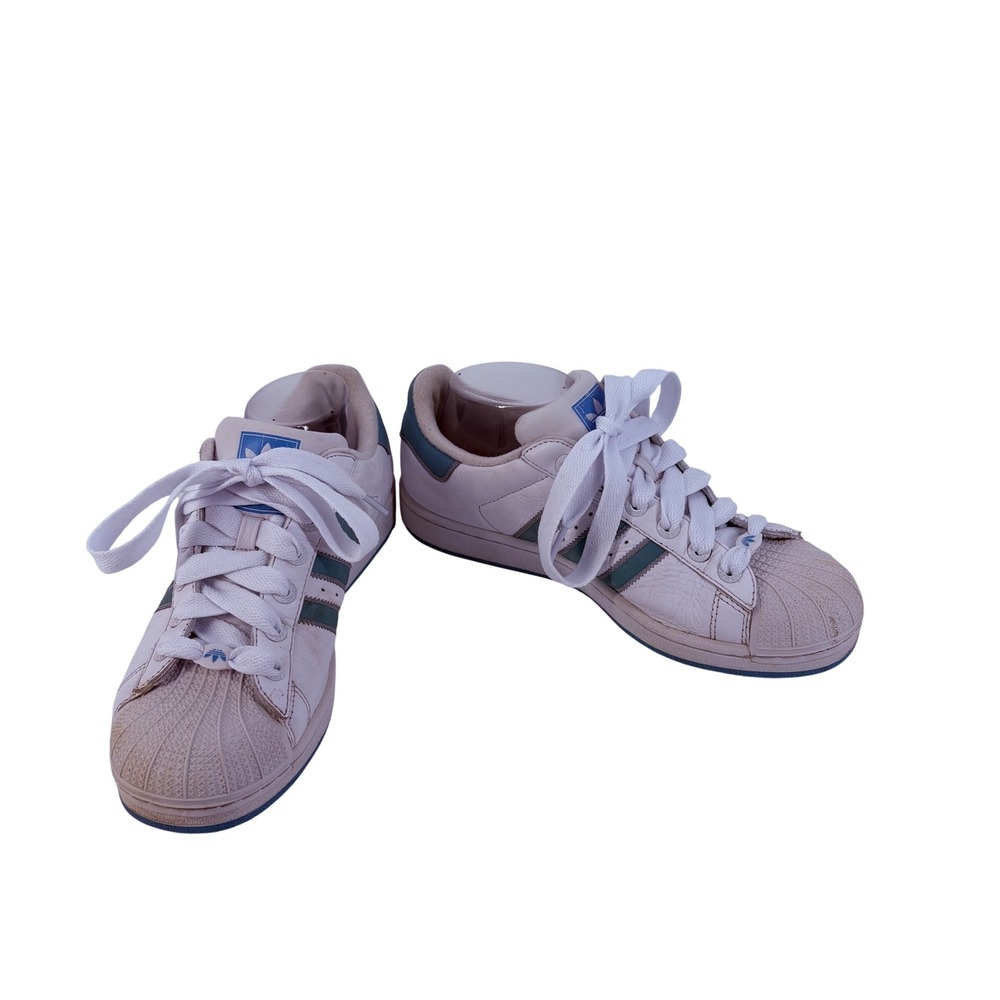 Adidas Superstar White Teal Leather Shell Toe Low Top Sneakers 9